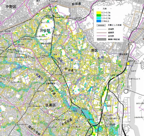 東京都建設局河川部：城南地区河川流域浸水予想区域図（原資料を加工）