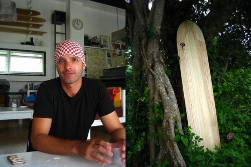 【左】ムラン・ザビエさん　【右】木製ボード「xalaia（エックス・アライア）」