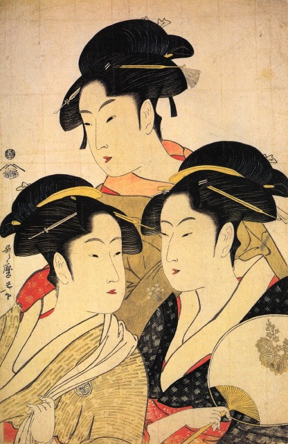 喜多川歌麿・筆 『寛政三美人』。Copy from Wikimedia Commons (public domain).