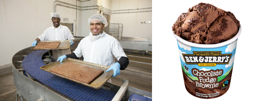 左）現在もグレイストン・ベーカリーで焼かれるブラウニー／右）大人気の「チョコレート・ファッジ・ブラウニー」
